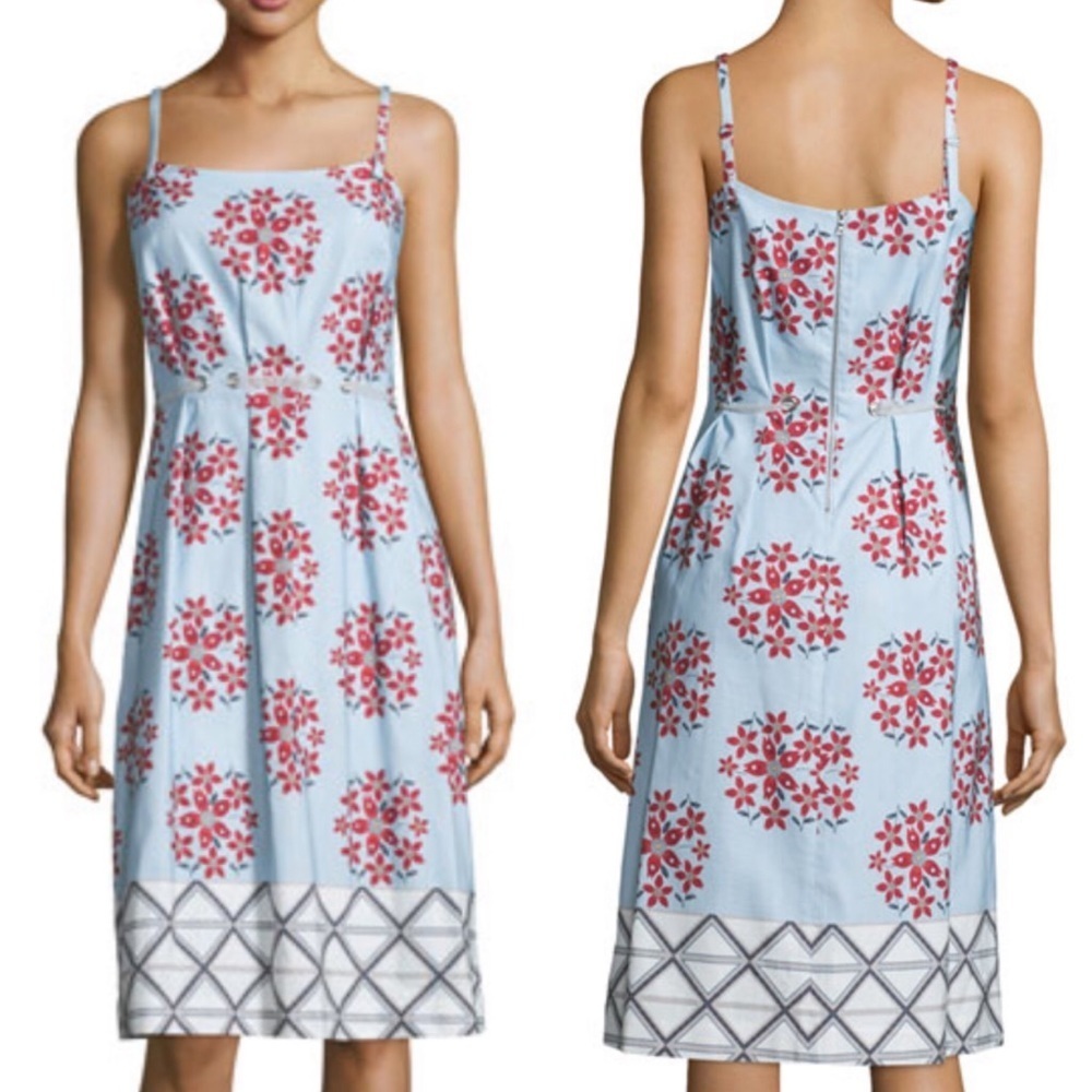 Suno Floral Faille Shift Dress Blue w/ Ribbon